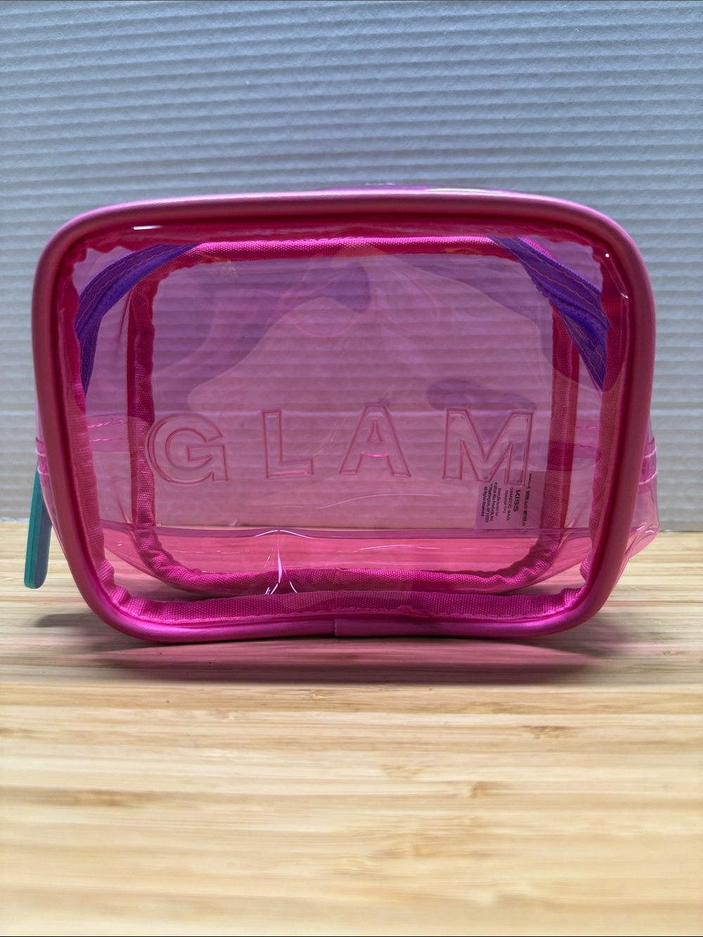 KISS “GLAM” Pink Clear Travel Toiletry/Makeup Pouch with Purple Accents